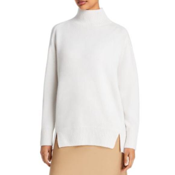 Vince 100% Cashmere Side Slit Cream Turtleneck Sweater Small Winter off white - Picture 1 of 10